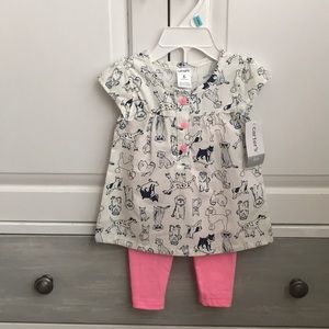 Carter’s Dog shirt with pink leggings